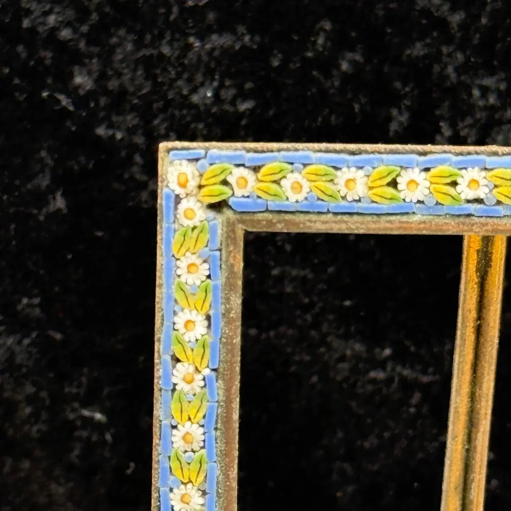 Micro Mosaic Rectangle Picture Frame Gold Tone Blue Green White